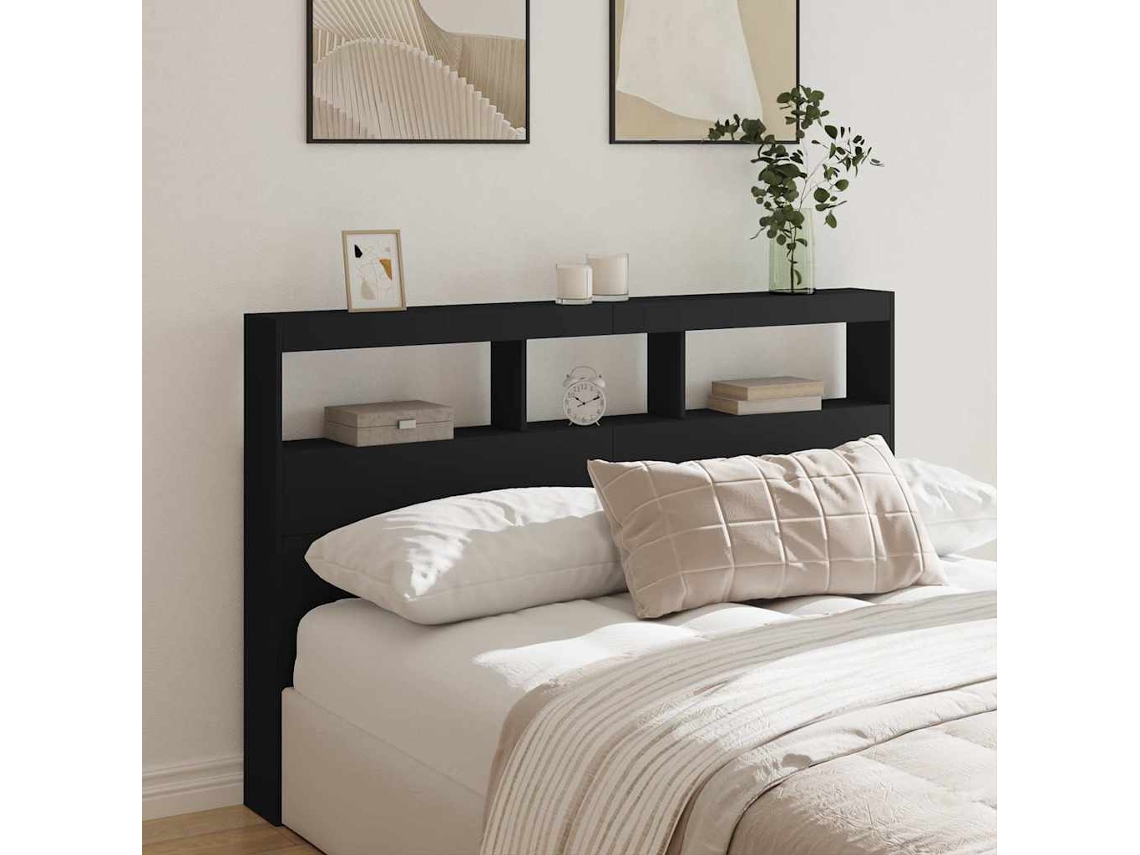 Vidaxl Armário De Cabeceira Com Luzes Led 160x17x102 Cm Preto