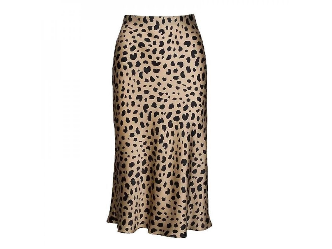 2026 falda Leopardo para Mulher Cintura Alta Seda Satim Elástica Tamanho L Moda Casual Festa Noite