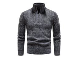 Suéter masculino Mystdiy 2026 com zíper, gola alta, manga comprida, tricô casual, 100% poliéster.