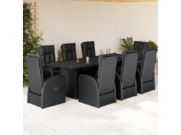 Vidaxl 9 Pcs Conjunto De Jantar P/ Jardim C/ Almofadões Vime Pe Preto