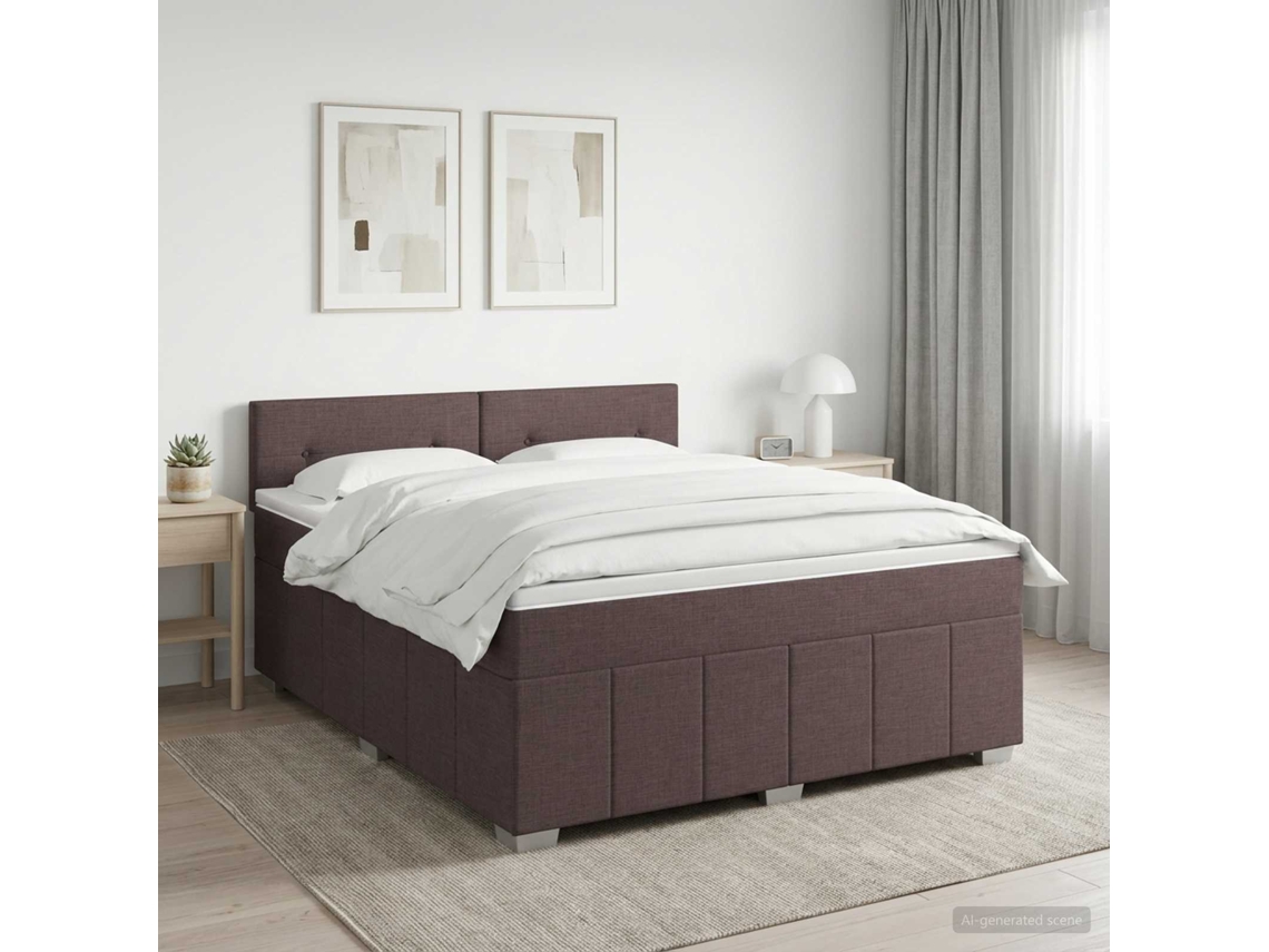 Vidaxl Cama Box Spring Com Colchão Marrom Escuro 140 X 200 Cm Tecido