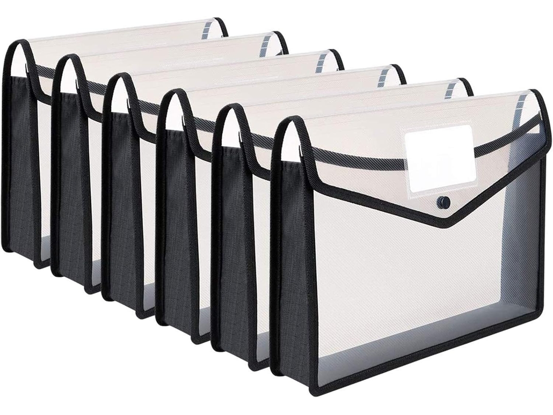 Ts, Conjunto de 6 Pastas Plásticas Expansíveis com Fecho de Pressão, Compartimento para Cartões e Bolso Premium BRILVIBERA