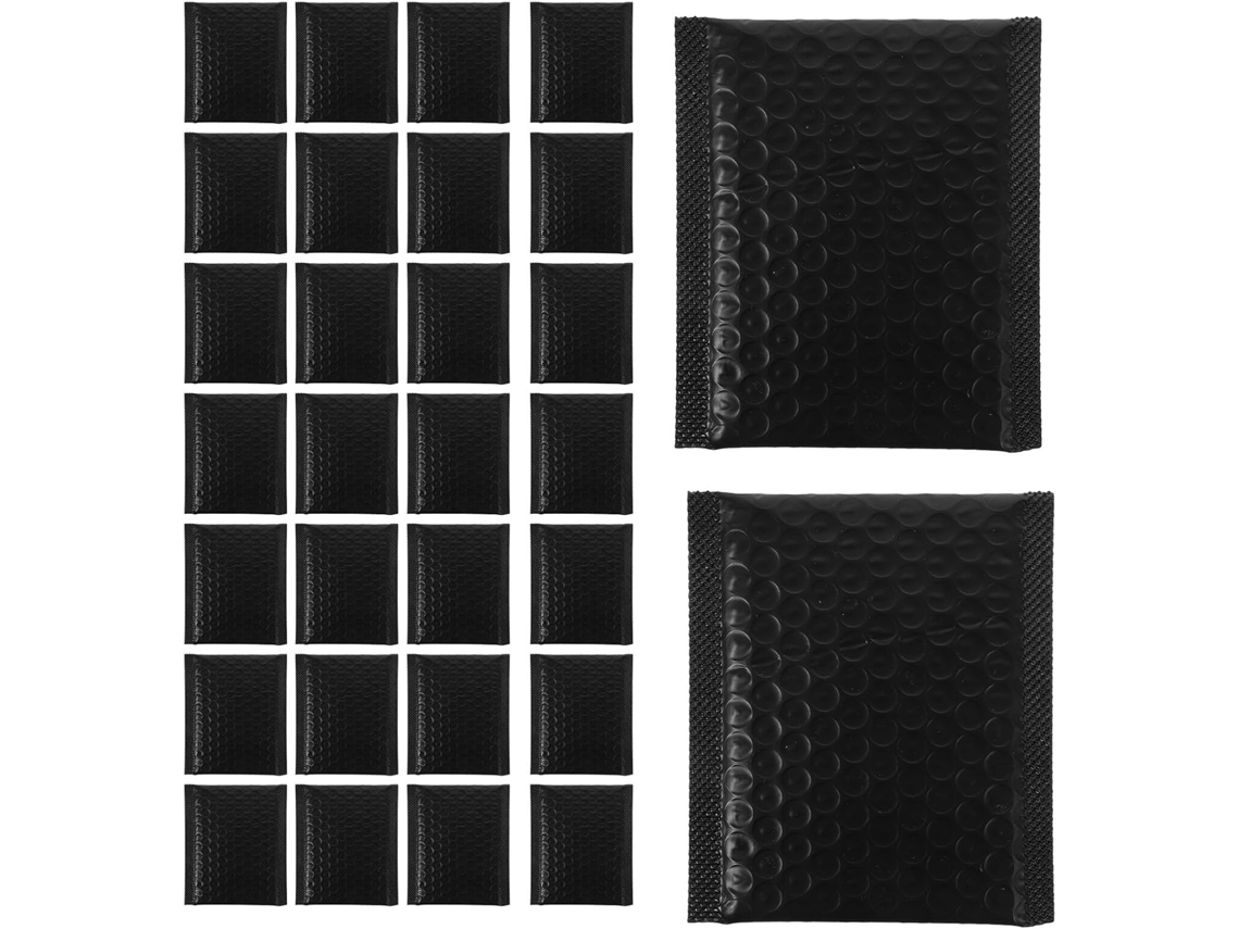Envelopes pretos acolchoados com bolhas, 11 x 13,4 cm, autoadesivos, pacote com 100 unidades, à prova d'água.
