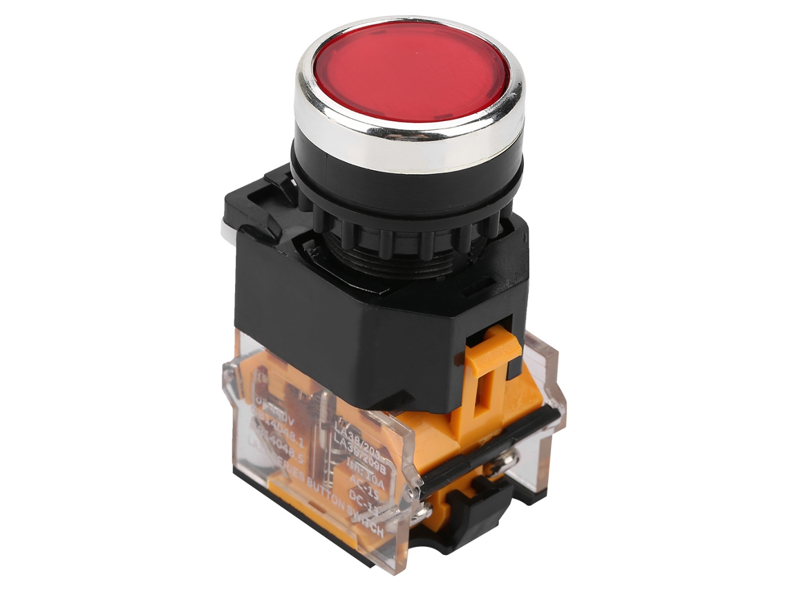 Interruptor De Botão De Pressão Com Trava Automática De Cabeça Plana Vermelha La38-11bnzs(la38-11s)
