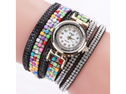 Relógio de Pulso Feminino com Strass Camurça Multicamadas Moda Quartzo Preto Ccq