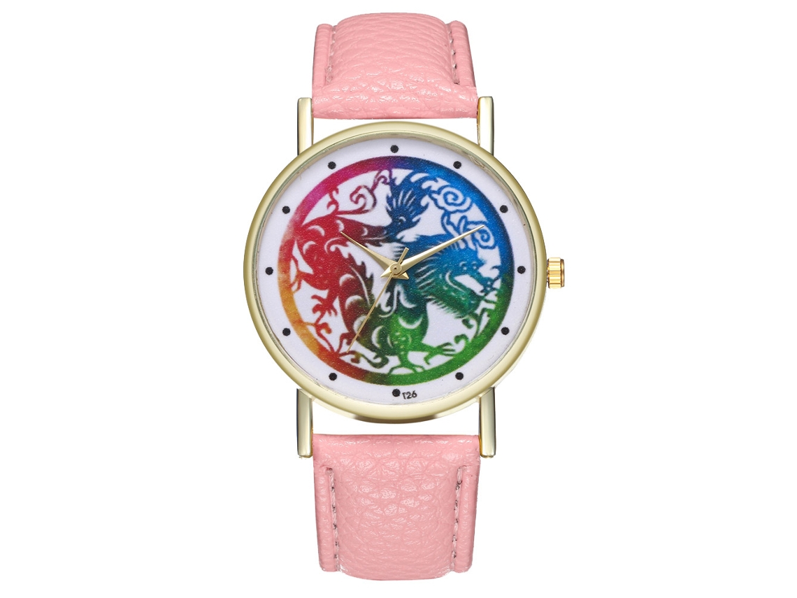 Relógio de Pulso Stylish Quarts Unissex Cor Rosa Resistente e Durável
