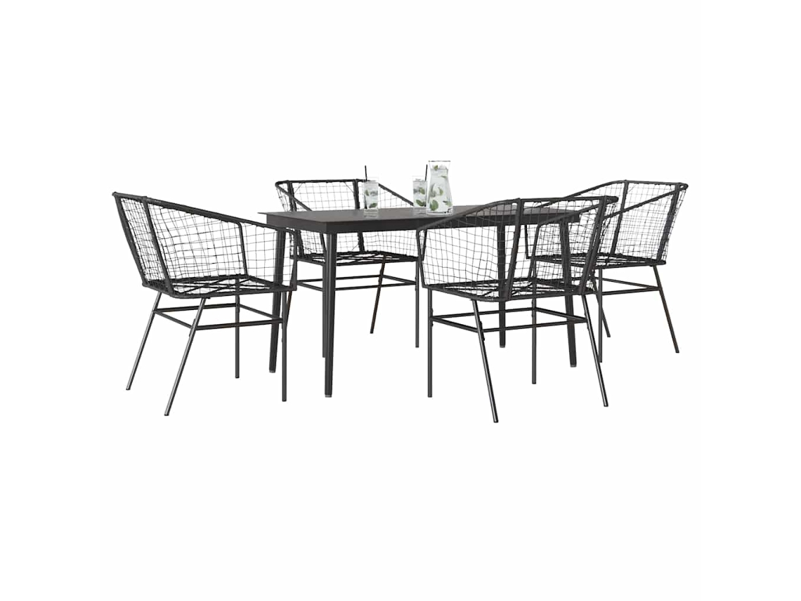 Vidaxl Conjunto De Jantar Jardim 5 Peças Vidro Vime Pe Preto