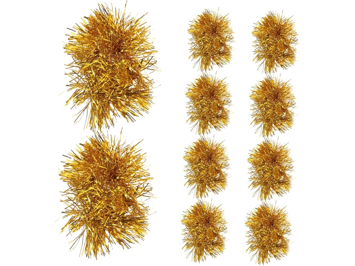 Conjunto 10 Pulseiras Reutilizáveis Douradas Pompons Feitas Arame Leves Duráveis Acessórios Líder Torcida GOKOCO