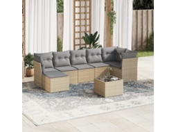 Vidaxl 8 Pcs Conjunto De Sofás P/ Jardim Com Almofadões Vime Pe Bege