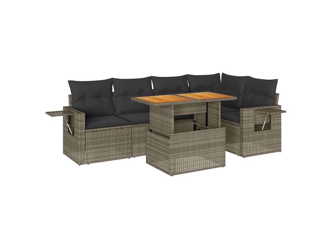 Conjunto de 6 Sofás de Jardim com Almofadões Vime Cinzento MAISON EXCLUSIVE (80x200 cm)