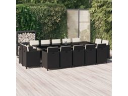 Vidaxl 15 Pcs Conjunto Jantar P/ Jardim C/ Almofadões Vime Pe Preto