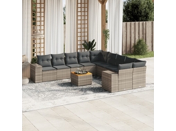 11 Pcs Conjunto Sofás De Jardim C/ Almofadões Vime Pe Cinza Dkd Home Decor