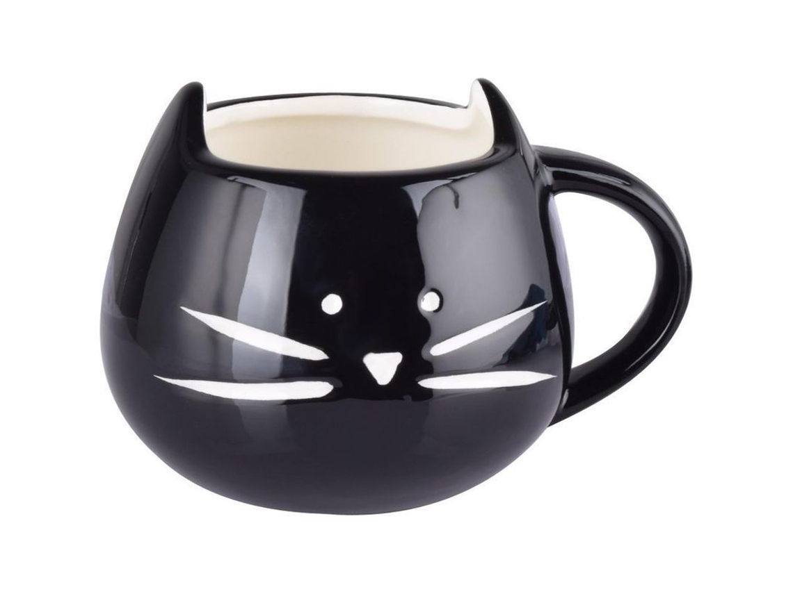 Caneca de cerâmica com gatinho fofo para café, chá, expresso, leite, água, casal, própria para micro-ondas e lava-louças, 300ml, preta.