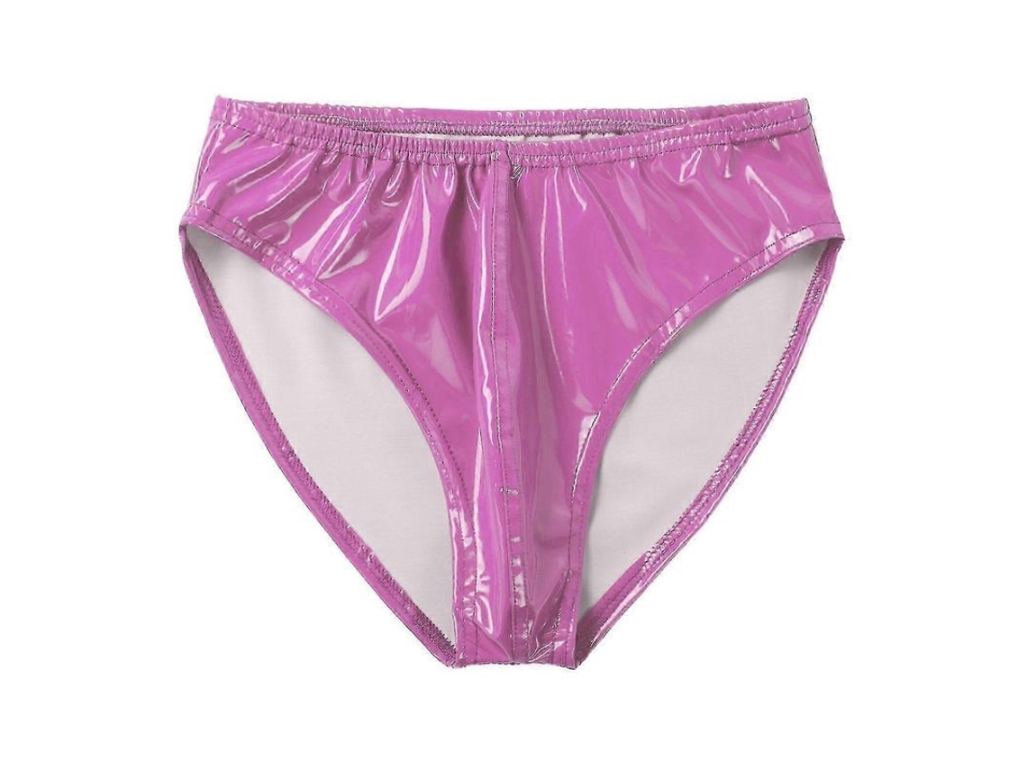 Calcinha Boxer Masculina de Couro Patente com Efeito Molhado Cintura Elástica para Dança de Pólo e Clubes Rosa Choque