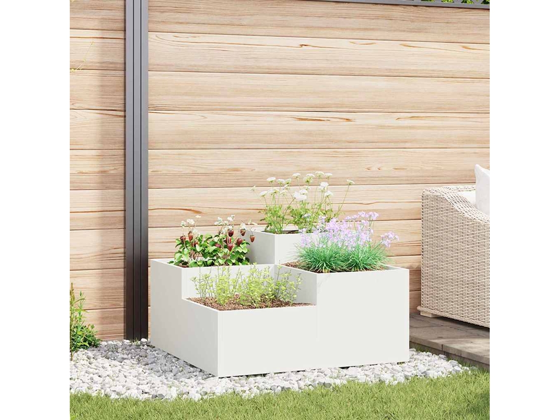 Vidaxl Vaso De Jardim Branco 100 X 100 X 48 Cm Aço