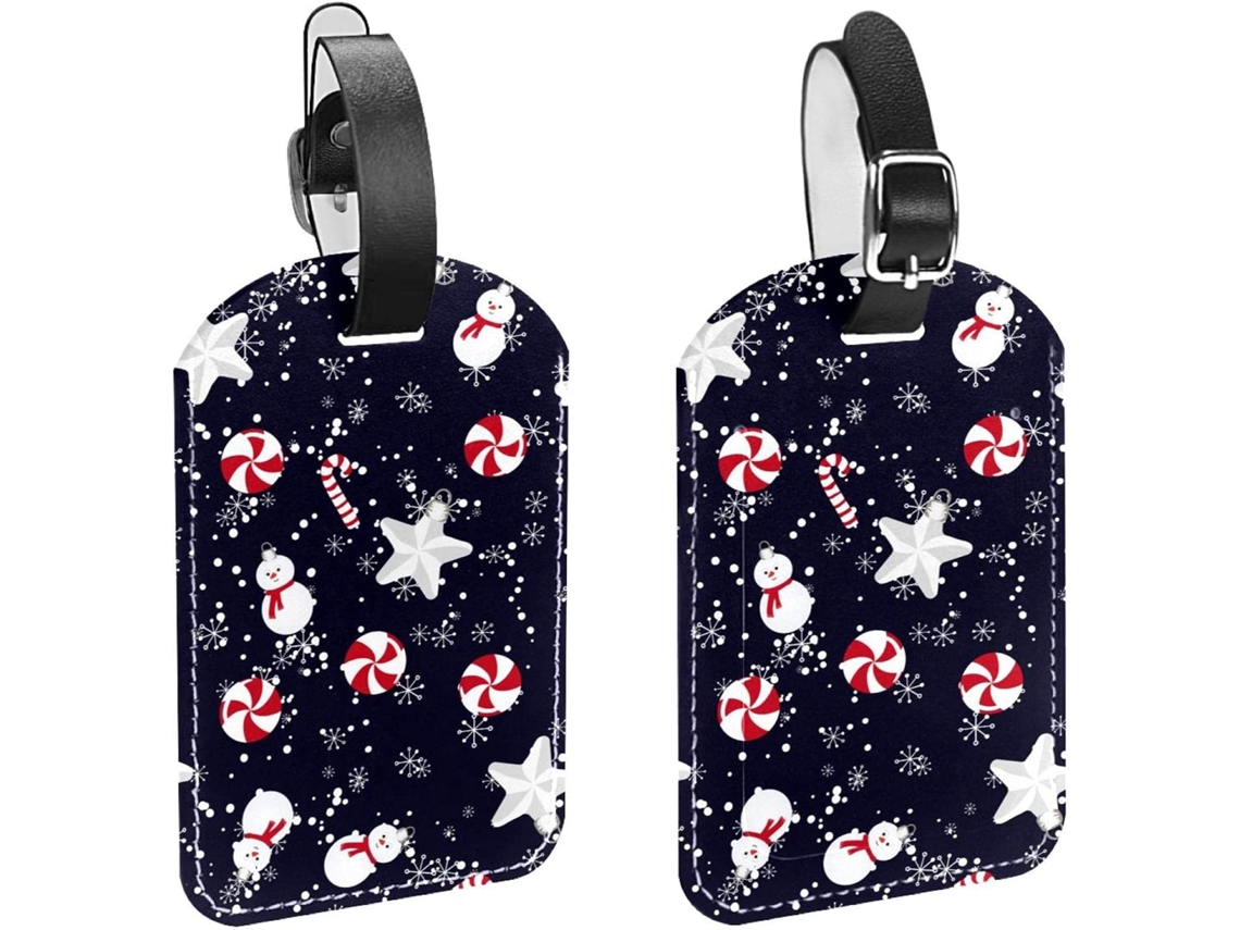 Conjunto De 2 Etiquetas Bagagem Viagem Com Boneco Neve E Estrelas Natal Bolsa, Mala, Mochila E Bagagem Com Alça De