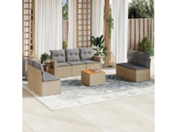 Vidaxl 8 Pcs Conj. Sofás Jardim C/ Almofadões Vime Pe Bege Misturado