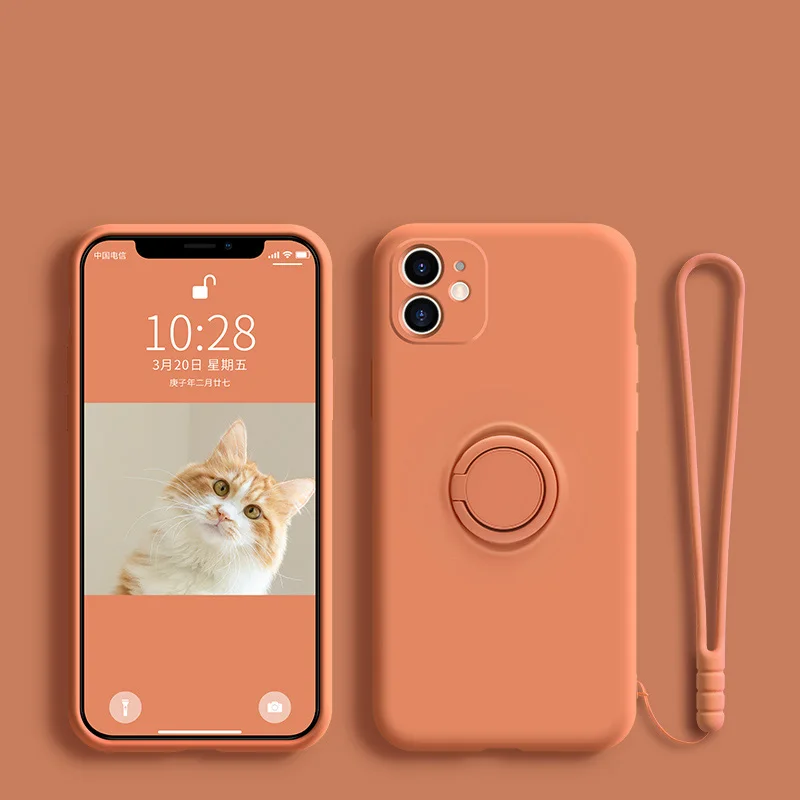 Capa De Celular Em Silicone Líquido Macio (orange 7 Plus E 8 Plus) Com Suporte, Anel E Alça De Pulso.
