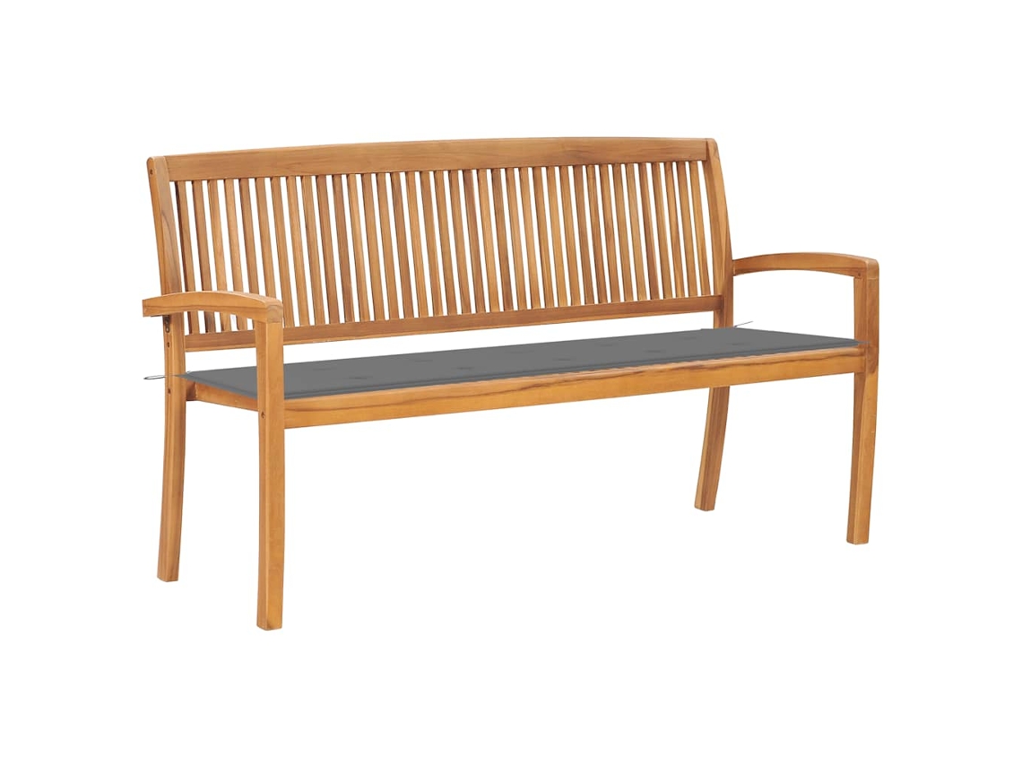 Vidaxl Banco De Jardim Empilhável C/ Almofadão 159 Cm Teca Maciça