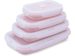 Set de 4 Contêineres de Armazenamento de Silicone Plegáveis Sem Bpa com Tampa Airtight para Cozinha, Micro ondas e Congelador Rosa