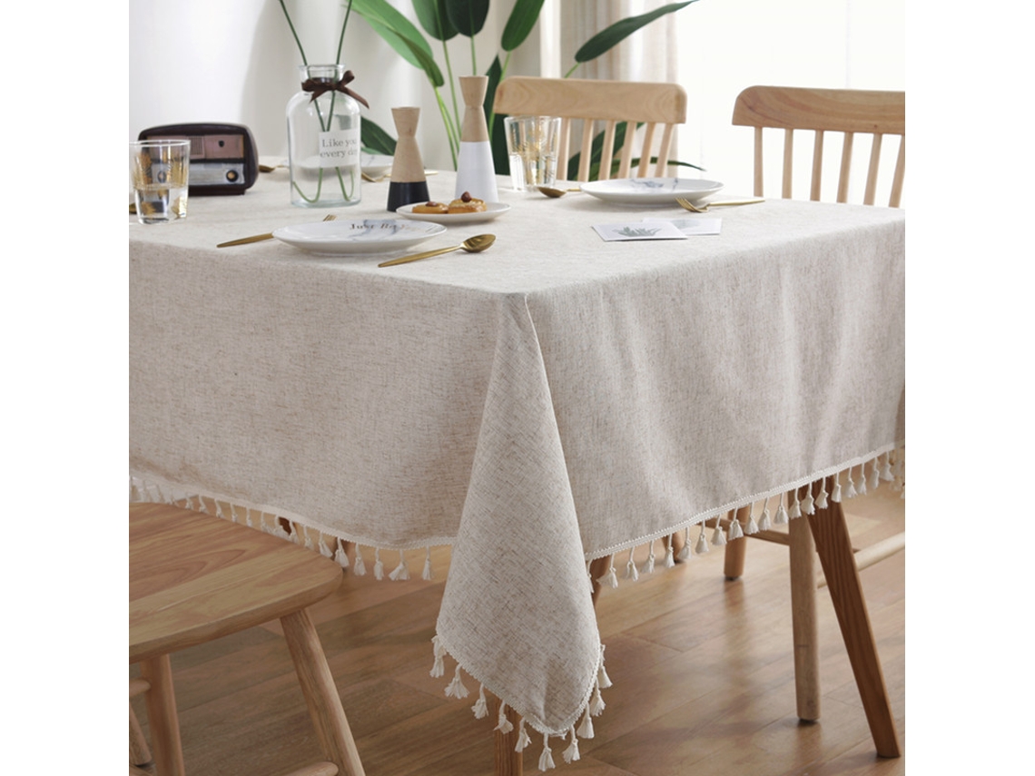 Toalha De Mesa Com Franjas Bege, Tecido De Algodão E Linho Pesado, Para Cozinha