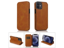 Capa carteira de couro para iPhone 12 Mini com data magnética e suporte, cor cáqui.