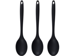 Conjunto De 3 Colheres Silicone Pretas Grandes 11 Polegadas, Resistentes Ao Calor, Ideais Para Cozinhar, Servir E