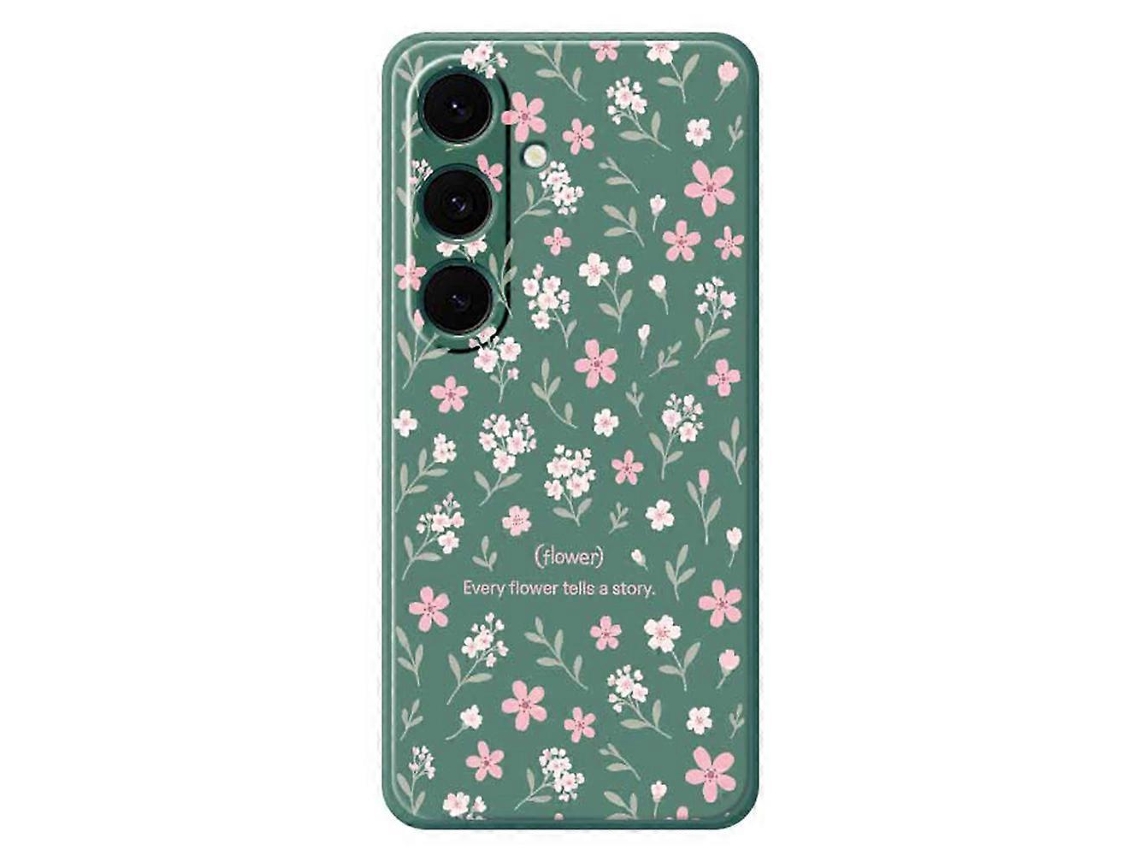 Capa Tkdaddy Para Samsung Galaxy S24 Fe Com Estampa De Flores Pequenas E Bordas Retas Em Tpu, Capa Traseira Verde