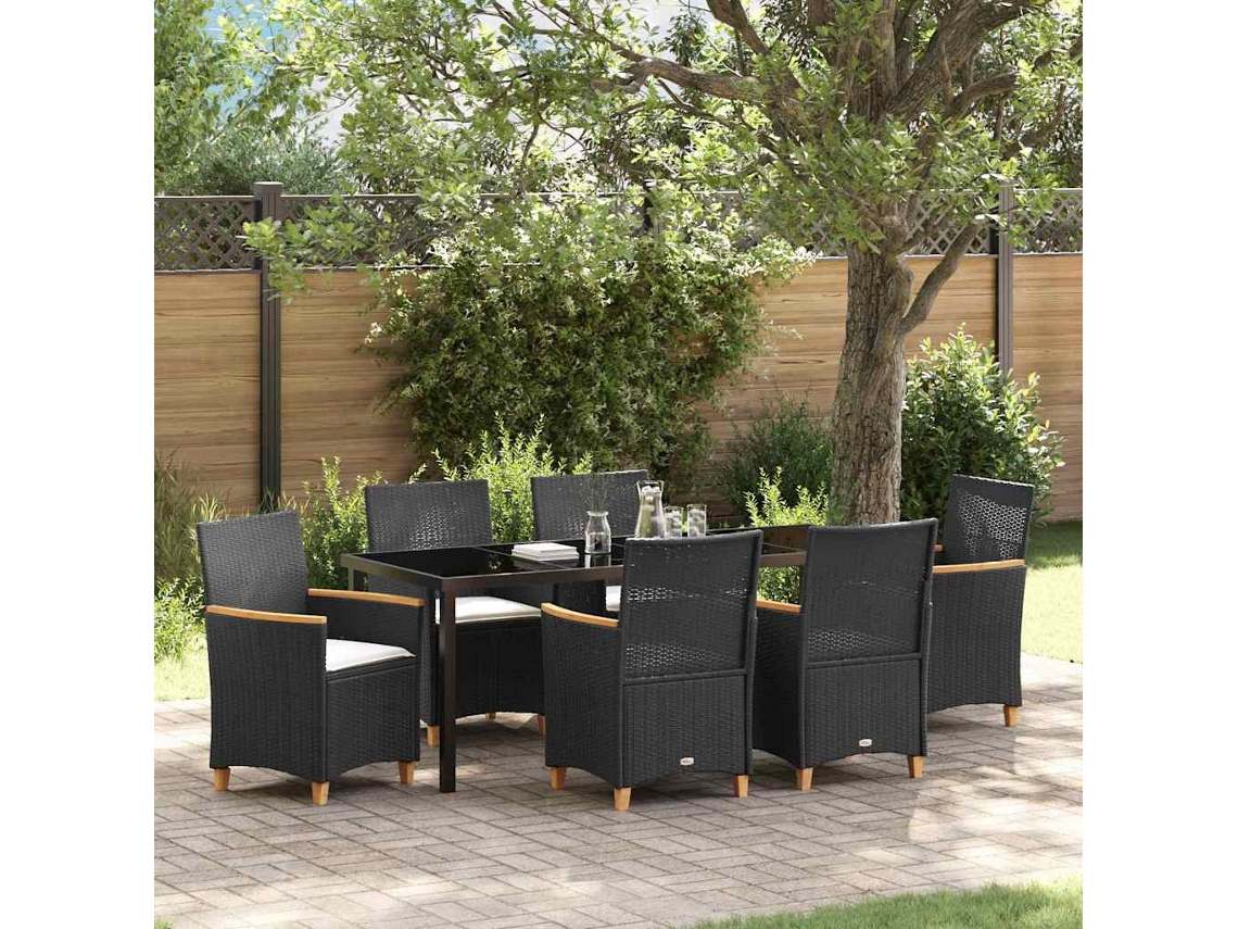 Vidaxl Conjunto de Jantar para Jardim 7 Pcs Preto Vime Pe