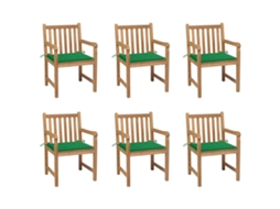 Vidaxl Cadeiras De Jardim C/ Almofadões Verdes 6 Pcs Teca Maciça