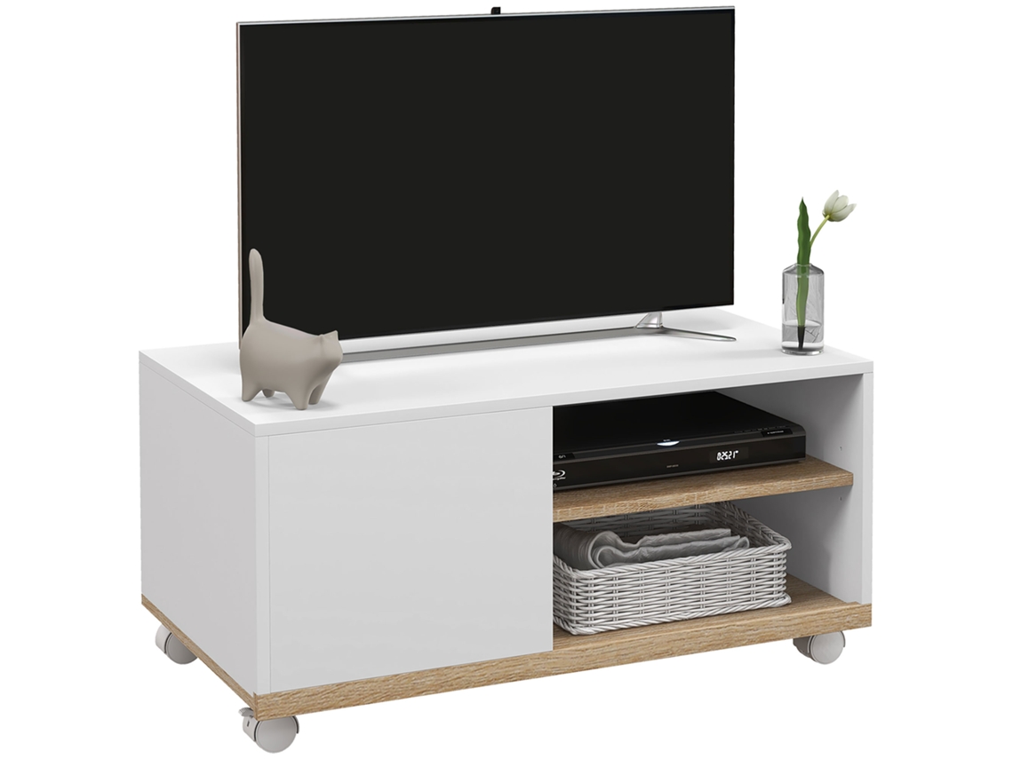 Suporte Tv Rodízios 42 Pol Porta 2 Prateleiras 80x45x41 Branco
