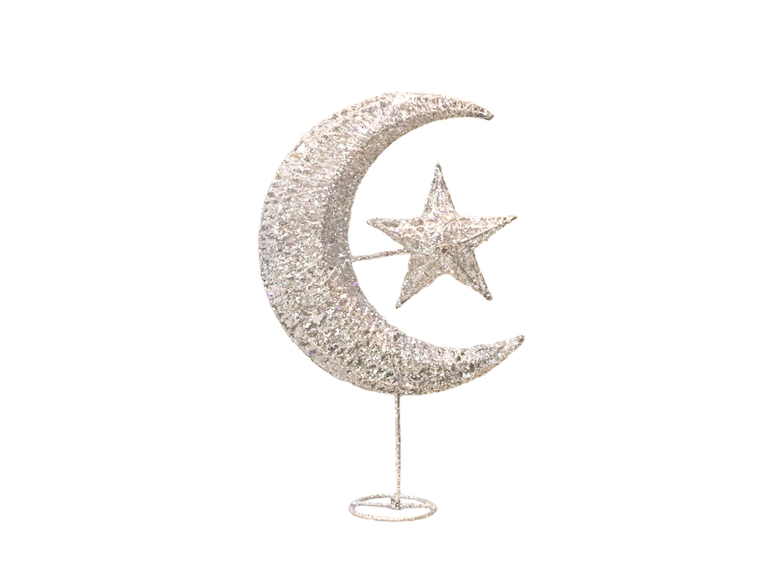 Estrela Natal Prata 20cm Ferro Brilhante Topo Árvore