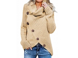 2026 abrigo de Jersey para Mujer de Cuello Alto Liso Con Cuello Voladizo, Borde Assimétrico Y Botones Decorativos