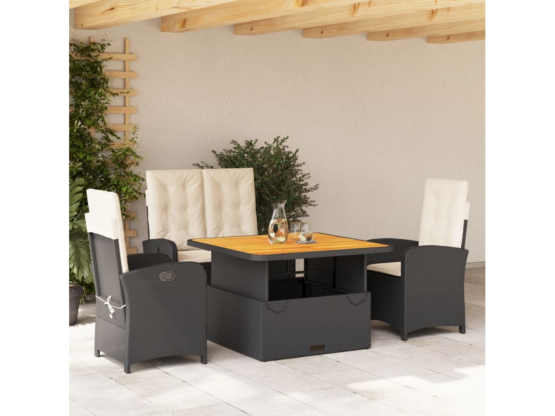 Vidaxl 4 Pcs Conjunto De Jardim P/ Jardim C/ Almofadões Vime Pe Preto