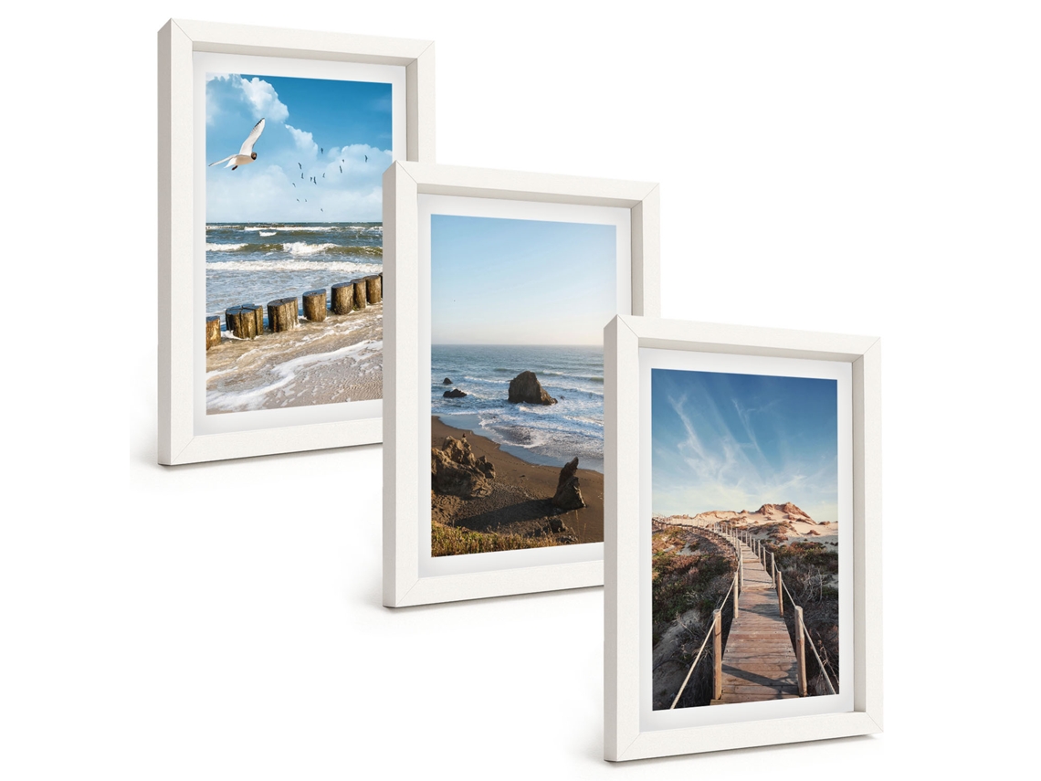 Composição De Quadros Praia, Ondas, Céu, Píer, Caminhada Espelharte (3 Peças 20x30 Cm)
