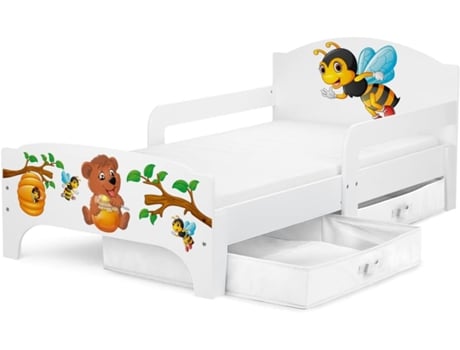 Cama para Crianças Smart com Colchão Confortável e Gavetas. Urso e Abelhas. LEOMARK