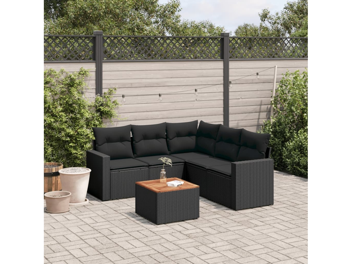 Vidaxl 6 Pcs Conjunto Sofás De Jardim C/ Almofadões Vime Pe Preto