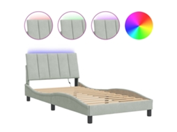 Estrutura de Cama com Led Sem Colchão Hanko Veludo Cinzento Claro (100x200 cm)