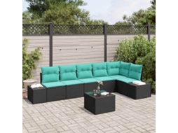 Vidaxl Conjunto De Sofá De Jardim 7 Unid. Preto Vime Pe