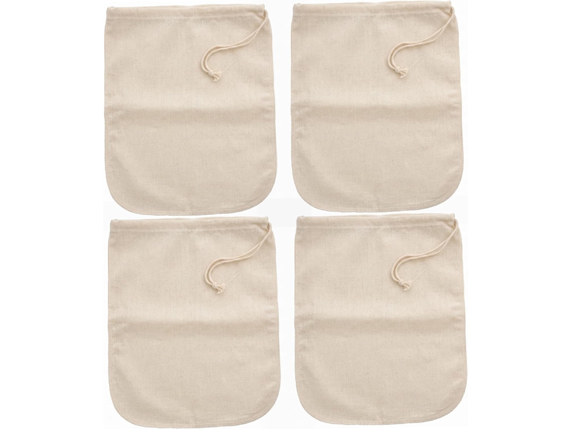 Conjunto De 4-sacos Reutilizáveis Para Leite Vegetal, Sacos De Tecido Algodão Natural Para Coar Alimentos, Filtro Fino