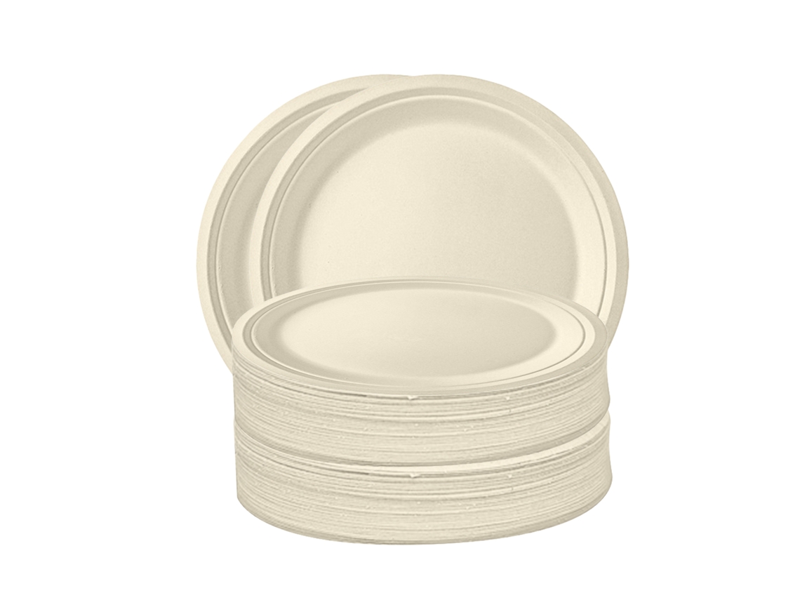 Utensílios De Mesa Descartáveis Compostáveis (pratos Redondos De 9 Polegadas, Pacote Com 50) + Eoocoo