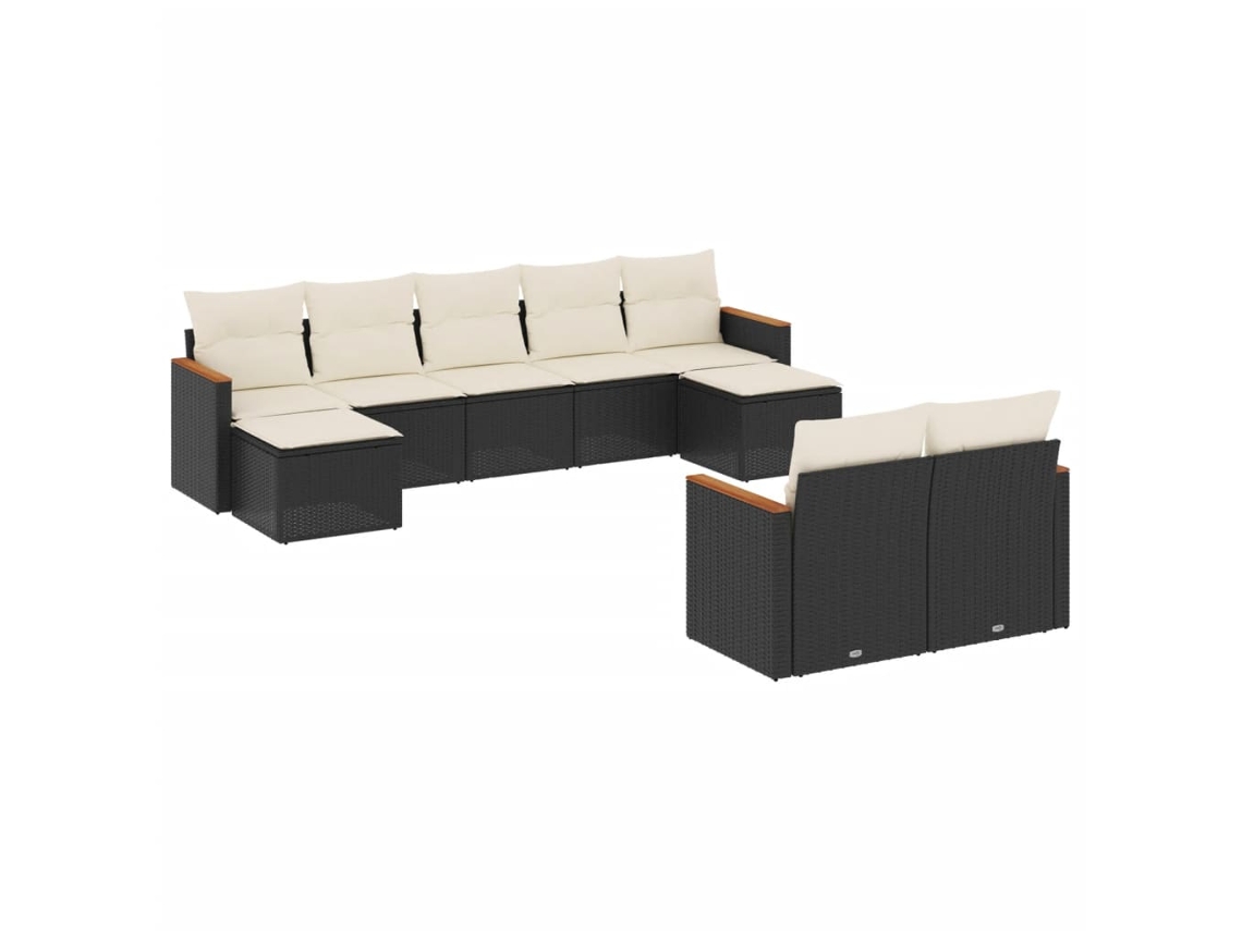Conjunto de 9 Sofás para Jardim com Almofadões Vime Pe Preto MAISON EXCLUSIVE (9 pcs)