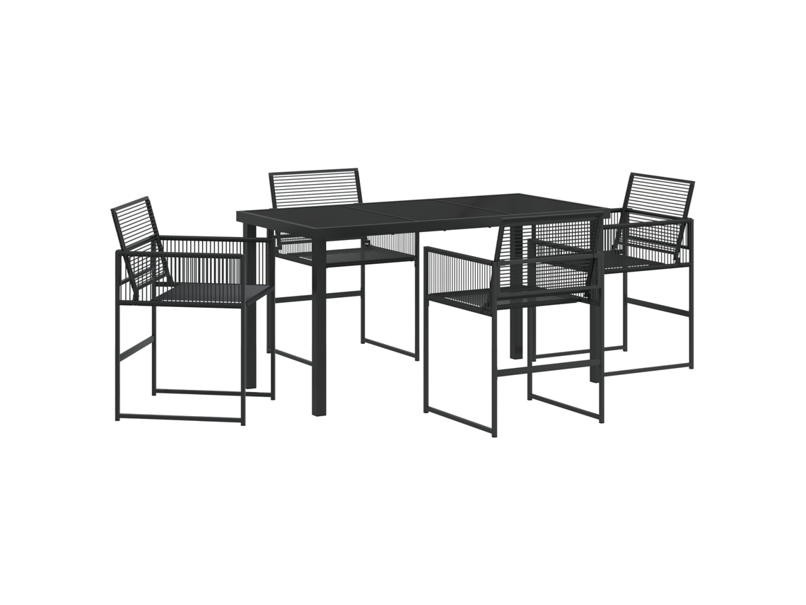 Conjunto 5 Conjunto De Jantar Para Jardim Vidaxl Preto Vime Pe (140 X 70 X 73 Cm)