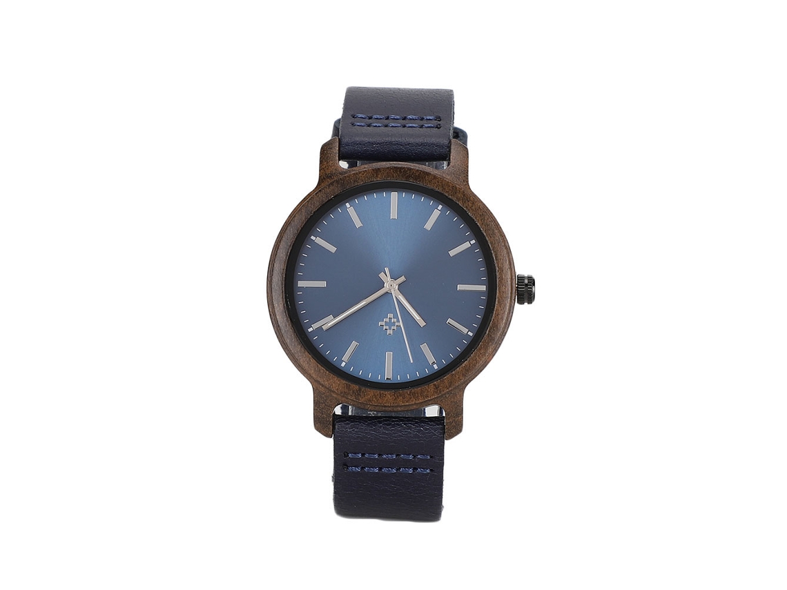 Relógio Masculino de Moda com Pulseira de Couro Pu e Mostrador de Madeira Quartzo Negru