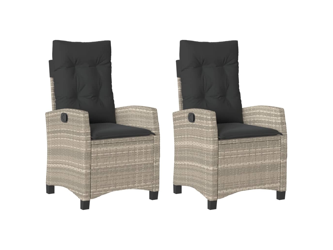 Conjunto de 2 Cadeiras Jardim Reclináveis com Almofadões Vime Cinza Claro MAISON EXCLUSIVE