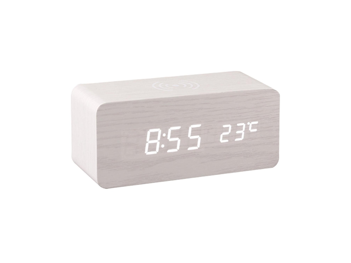 Despertador Digital De Madeira Com Display Led Eletrônico Para Quarto, Carregamento Sem Fio De 10 W, 3 Alarmes Slowmoose