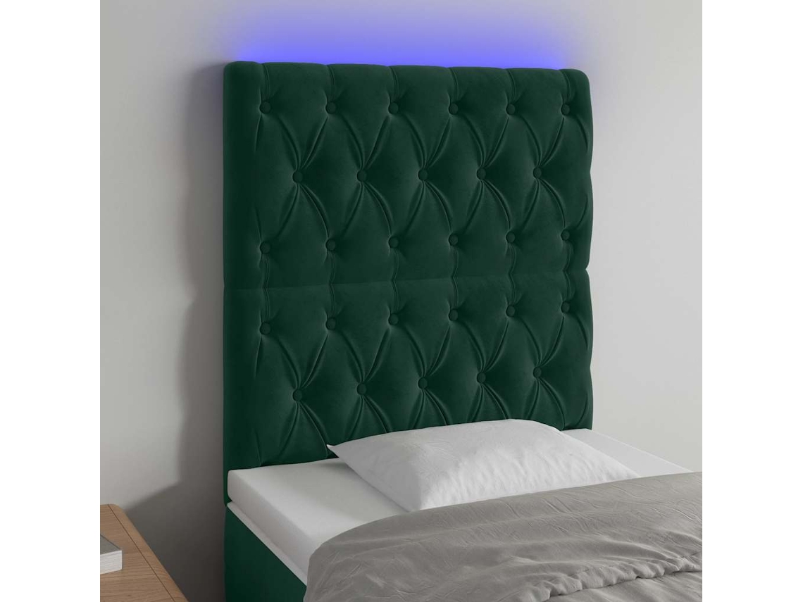 Vidaxl Cabeceira De Cama C/ Led Veludo 80x7x118/128 Cm Verde-escuro