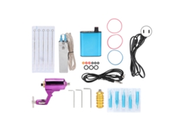 Kit de máquina de tatuagem rotativa com motor e fonte de alimentação, pedal de 90-265 V, roxo
