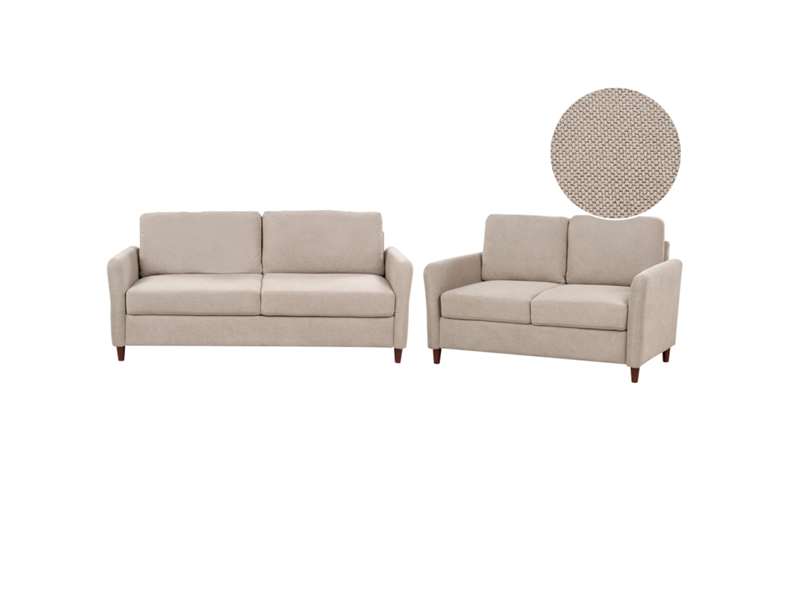 Conjunto De Sala De Estar Beliani Mare De Tela Beige 184x77x88