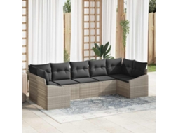 Vidaxl Conjunto de Sofás com Almofada 7 Pcs Cinzento claro Vime Pe